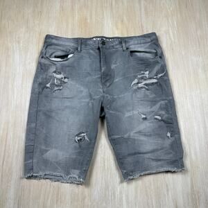 Grindhouse Gray Distressed Frayed Jorts Denim Grunge Rocker Jean Shorts Men's 38